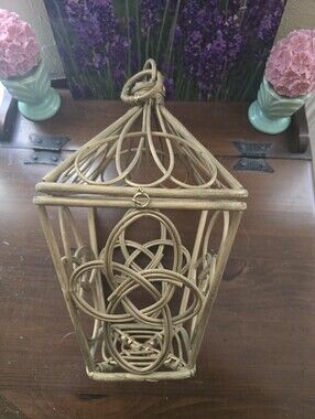 Woven Rattan Decorative Lantern - Light Gold Paint On Brown
